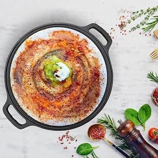 Pre-Seasoned Cast Iron Tawa for Dosa/Chapathi/Roti | 29 cm, 2.7kg| Gas & Induction Stove-Friendly | Non-Stick, Pre-Seasoned Tawa, Long Lasting & Toxin-Free, No Chemical Coating, Black-M26