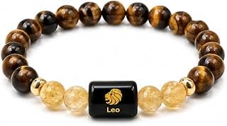 EverMineCrystal Leo Zodiac Bracelet (सिंह राशि) | Certified Healing Crystal for Confidence, Motivation & Positive Energy | Original Tiger Eye & Citrine | Bracelet for Man & Woman | Gift for Man & Woman
