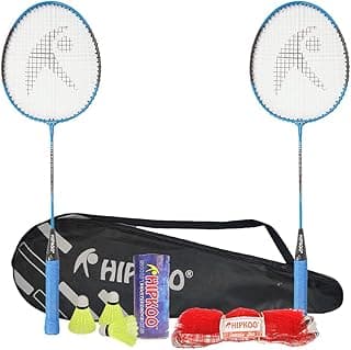 Hipkoo Sports HR 15 Aluminum Badminton Complete Racquets Set | 2 Wide Body Racket, 3 Shuttlecocks and Net | Ideal for Beginner | Lightweight & Sturdy (Blue, Set of 2)