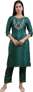 W for Woman Printed Shantung Straight Kurta in Keyhole Neck
