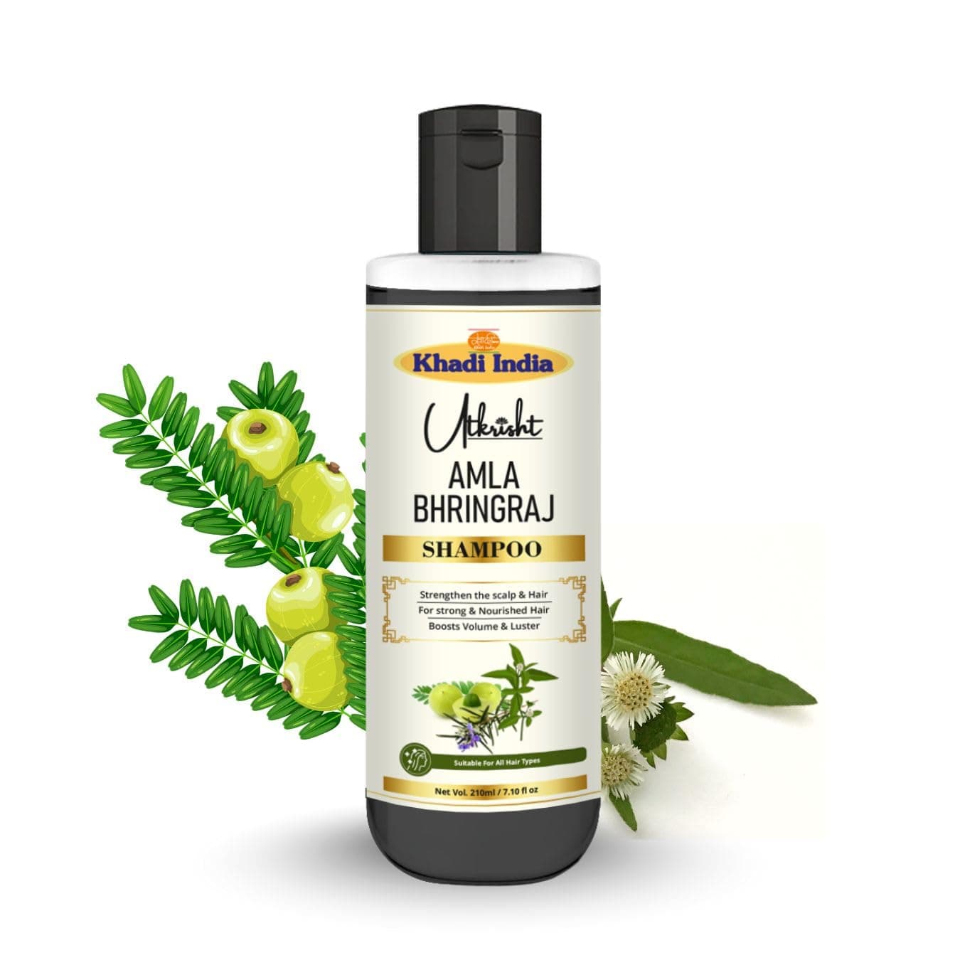 Utkrisht Khadi Amla Bhringraj Hair Shampoo with Natural Herbal Extracts | Deep Nourishing Shampoo for Strong, Thick & Shiny Hair | Suitable for All Hair Types- 210ML