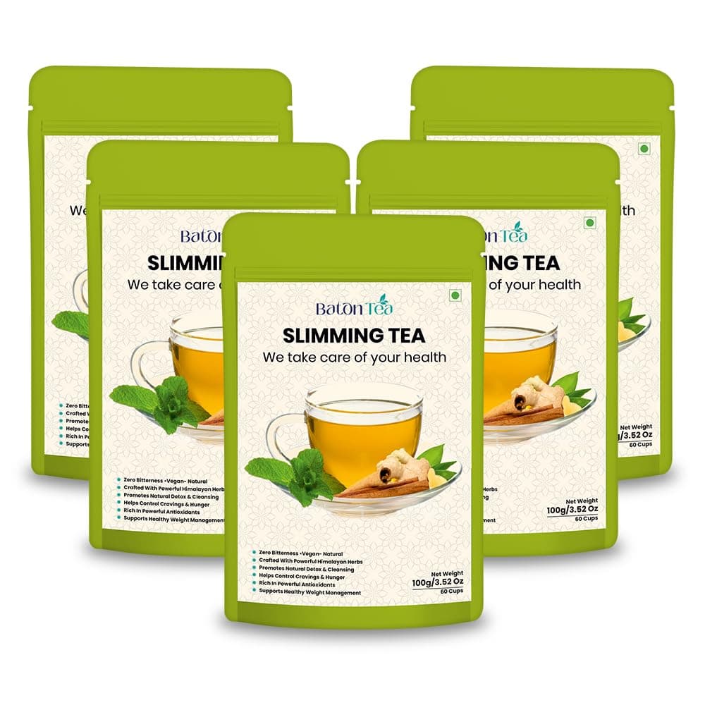 Baton Slimming Herbal Green Packet 100gm |Natural Blend of 18 Herbs|Detox for Gut Health & Weight Management |Zero Sugar |Wellness Tea For Men & Women |Pack Of 5