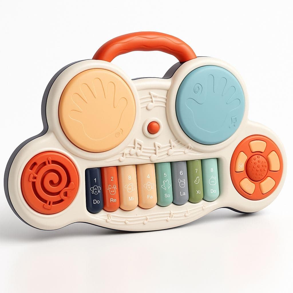 FunNest Drum Keyboard Musical Toys with Flashing Lights - Animal Sounds and Songs,Plastic,Multi Color(Pack of 1) for Baby, Kids and Tooders