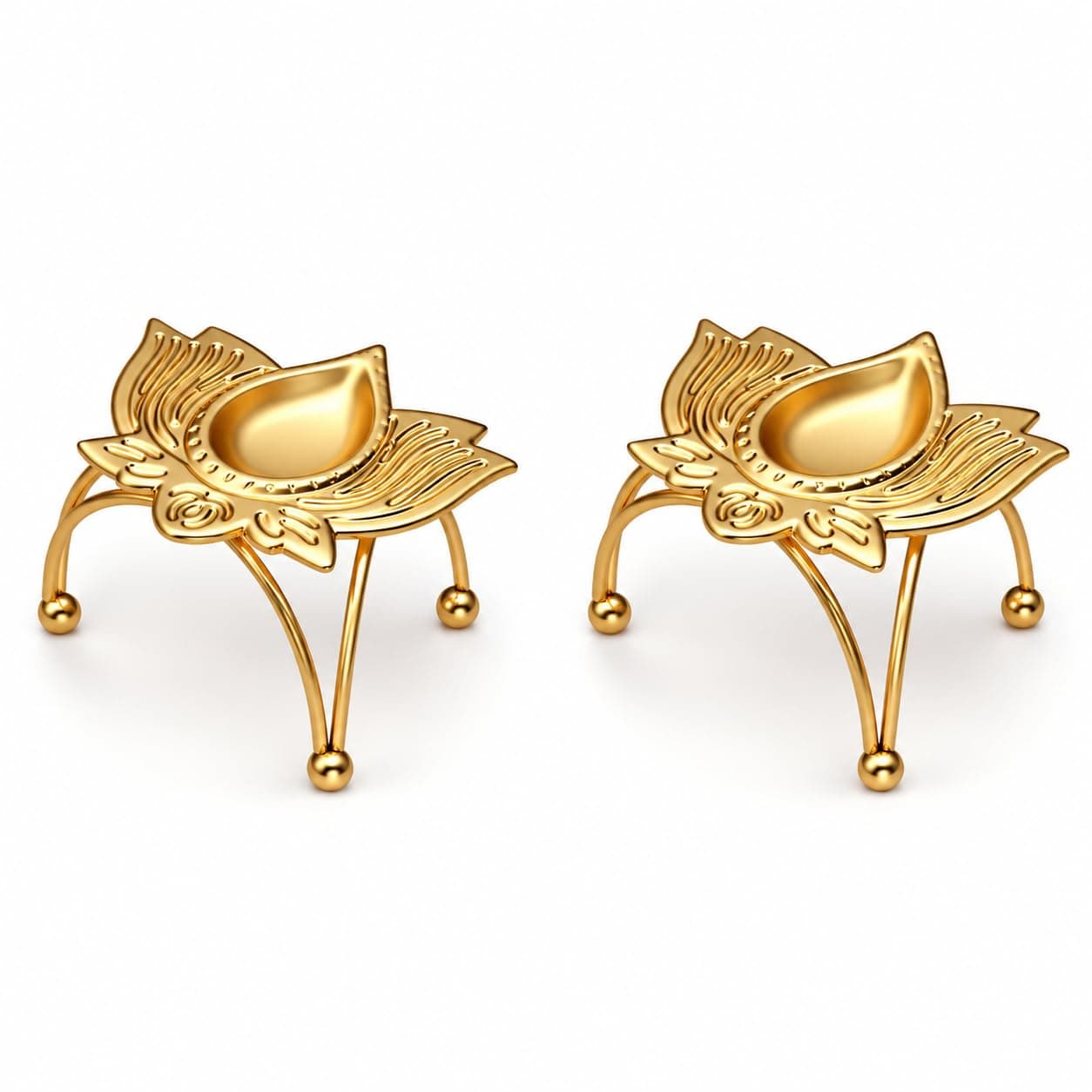 LHEHUMA Golden Lotus Diya Stand Set of 2 and More, Metal Oil Lamp Holder for Puja, Decorative Gold Diya for Pooja Room, Diwali Decoration, Mandir, Temple & Festive Home Decor (2)
