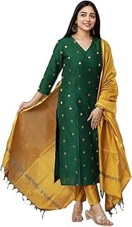 GoSriKi Kurta Sets for Women Rayon Viscose Printed | Kurta Pant Dupatta Set | Straight Kurti Set | V Neck 3/4 Sleeve Ethnic Outfit | Designer Indian Kurti Clothing with Pants Dupatta