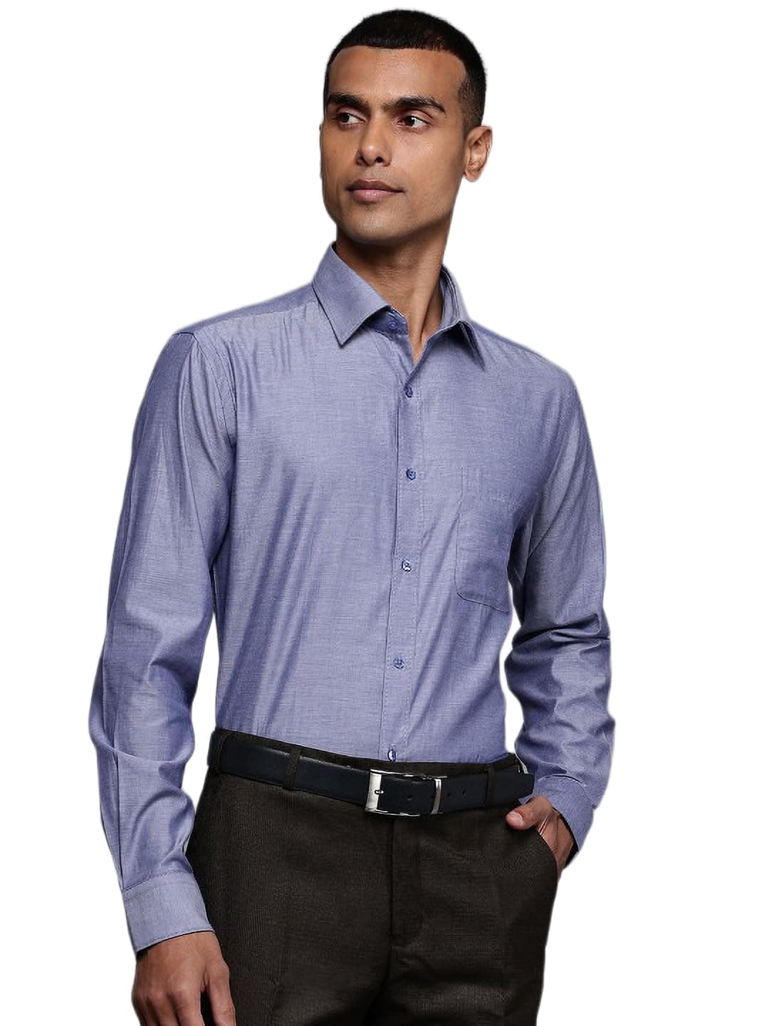 Raymond Men Pure Cotton Slim Fit Solid Pattern Semi Cut Away Collar Formal Shirt