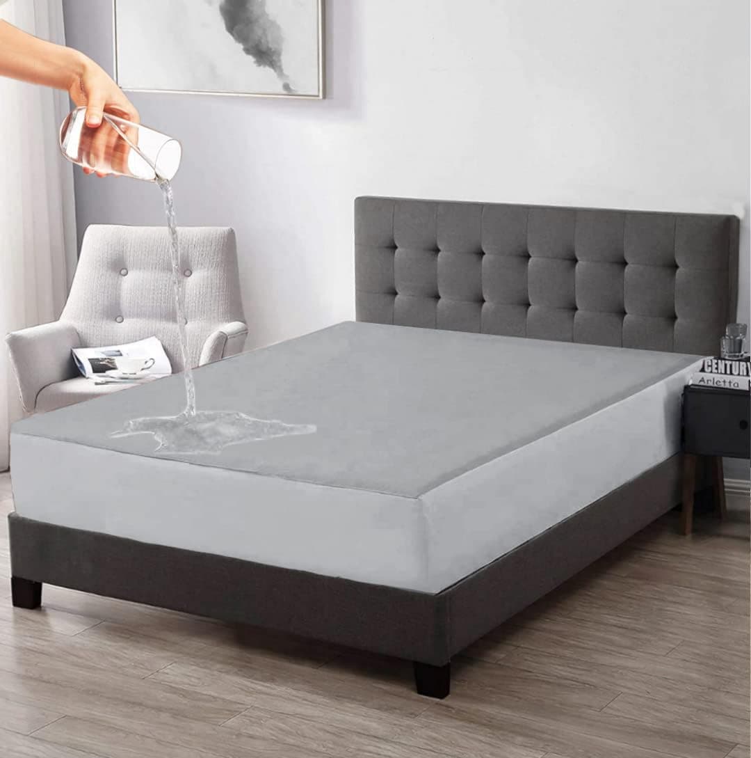 Trance Home Linen Premium 220 GSM+ 72"x36" Single Bed Size Cotton Terry Waterproof Mattress Protector | Elasticated Fitted Non-Toxic Bed Protector | Single Bed Mattresses Cover 72x36 inch, Grey