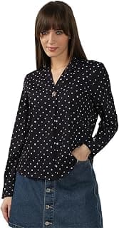 VERO MODA Women Polyester Regular Fit Printed V-Neck Top | Button Detailing| Long Sleeves with Cuffs|Day to Evening