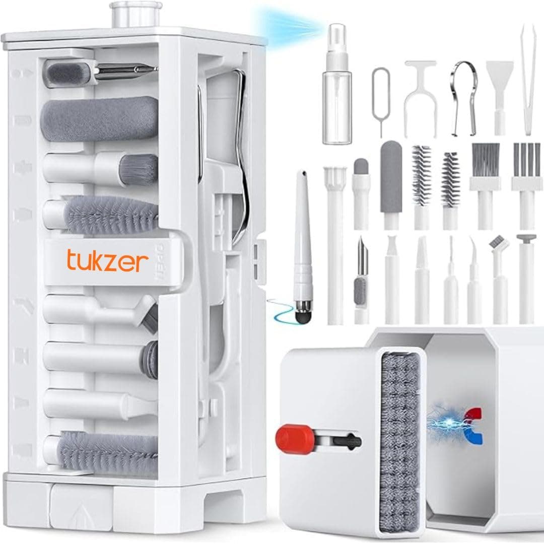 Tukzer Laptop Screen Keyboard Cleaner Kit, 32-in-1 Electronic Gadget Cleaning Tool with SD Card Storage Slot for MacBook, iPad iPhone Smartphone Tablet, PC Computer, DSLR Camera Lens, Airpods (White)