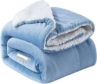 BSB HOME Polyester Micromink Warm Sherpa Super Soft Flannel Solid/Plain Blanket for Light/Mild Winter, Aqua, Size 150 X 230 Cms (Approx 4.7 X 7 Ft, Single), 200 TC