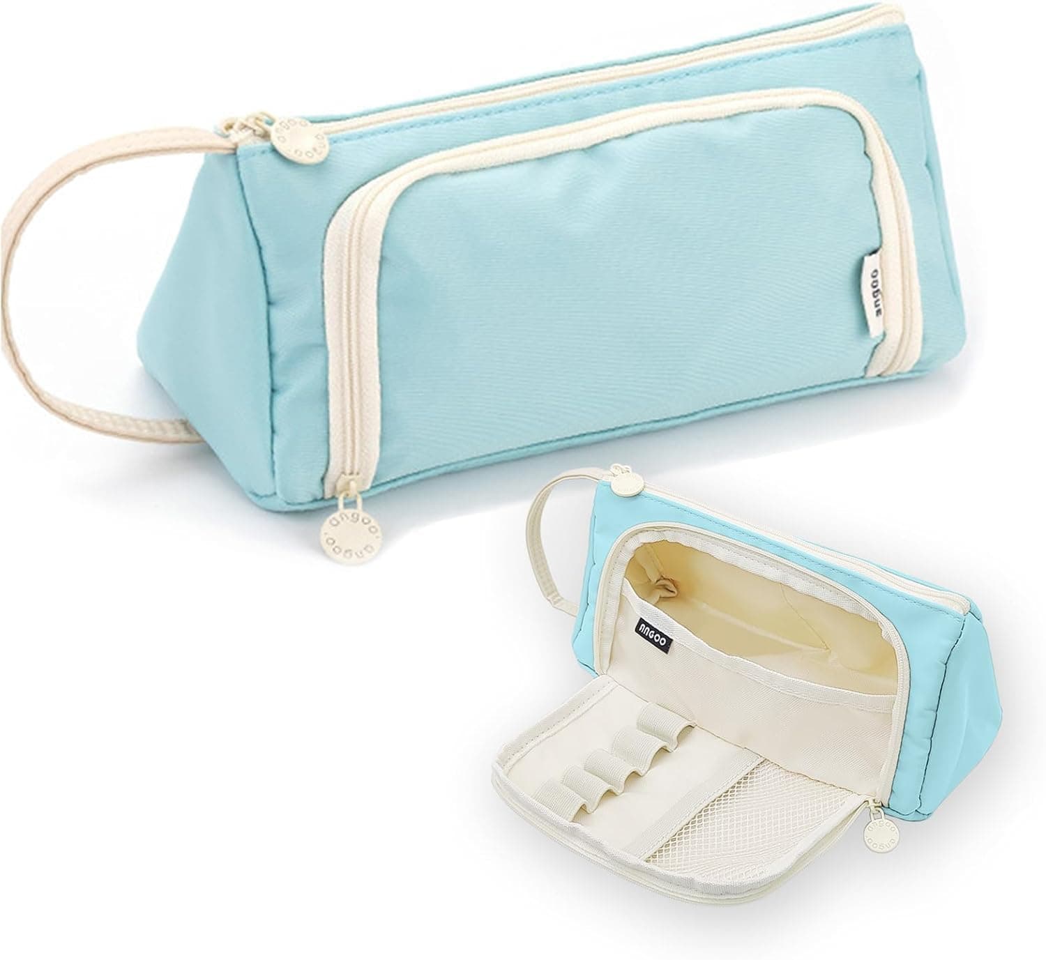 DROPOSALE Polyester Capacity Pencil Case High Large Storage Marker Pen Case Simple Stationery Bag School College Office Organizer for Girls (Sky Blue)