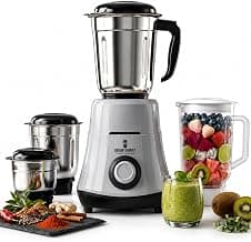 Growsmart HydroGrind Powerful 750 W Juicer Mixer Grinder For Kitchen 4 Jars (3 Stainless Steel + 1 Juicer) Mixie For Mixing, Grinding, Juicing 4 Years Warranty (Grey & Black)