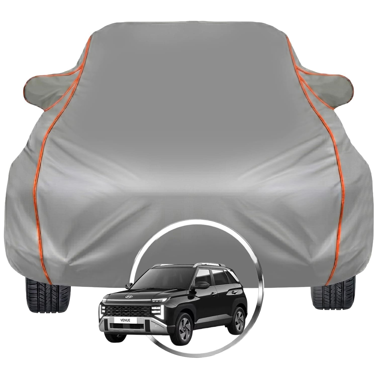 Pivalo Car Cover for Hyundai Venue – Fits All Model & Year | 100% Waterproof All-Weather UV & Paint Protection | Premium 3-Layer Fabric | Triple Stitched with Reflective Piping (Grey)