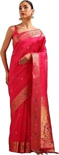Soch Womens Tussar Woven Design Zari Woven Tassels Saree