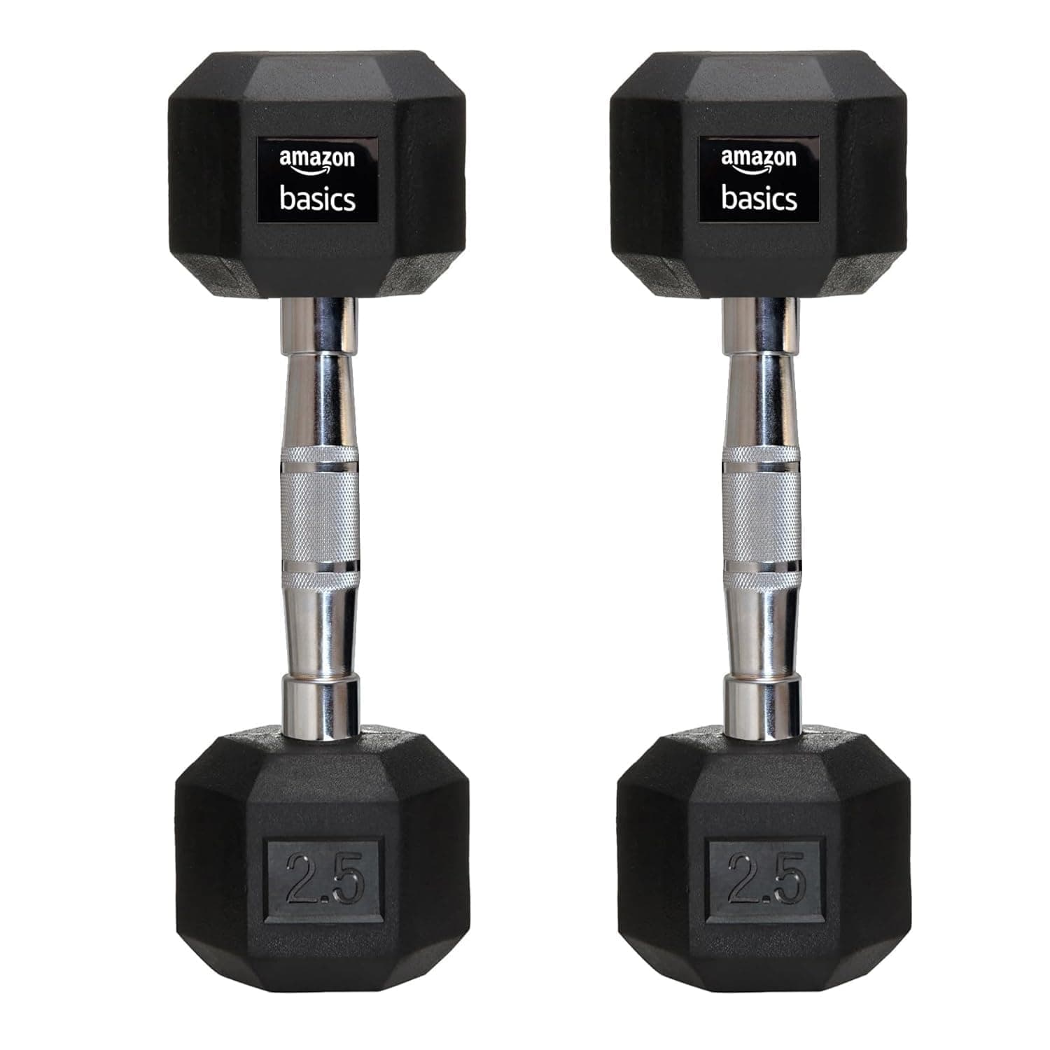 amazon basics Rubber Encased Hex Dumbbell Weight Set Of 2, 2.5 Kg,Black