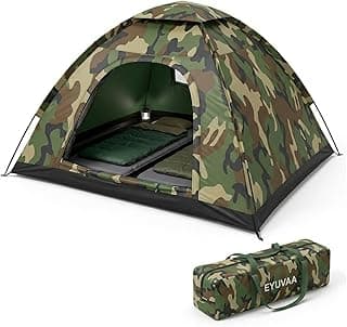EYUVAA Camping Tent for 4 Person Lightweight & Waterproof Dome Tent with Carry Bag Easy Setup Travel Tent for Hiking, Trekking, Beach and Outdoor Adventures Army Colour