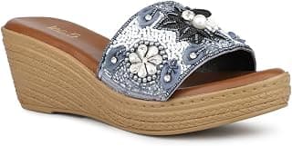 Inc.5 Women Pewter Embroidered Open Toe Wedge Heels Sandal