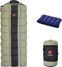 ROCKSPORT Karakoram Sleeping Bag for Adults (-5°C to +5°C, Green STR) | Winter Sleeping Bag for Men & Women | Reliance Hollow Fibre Insulated, Lightweight, Compact & Waterproof Camping Sleeping Bag