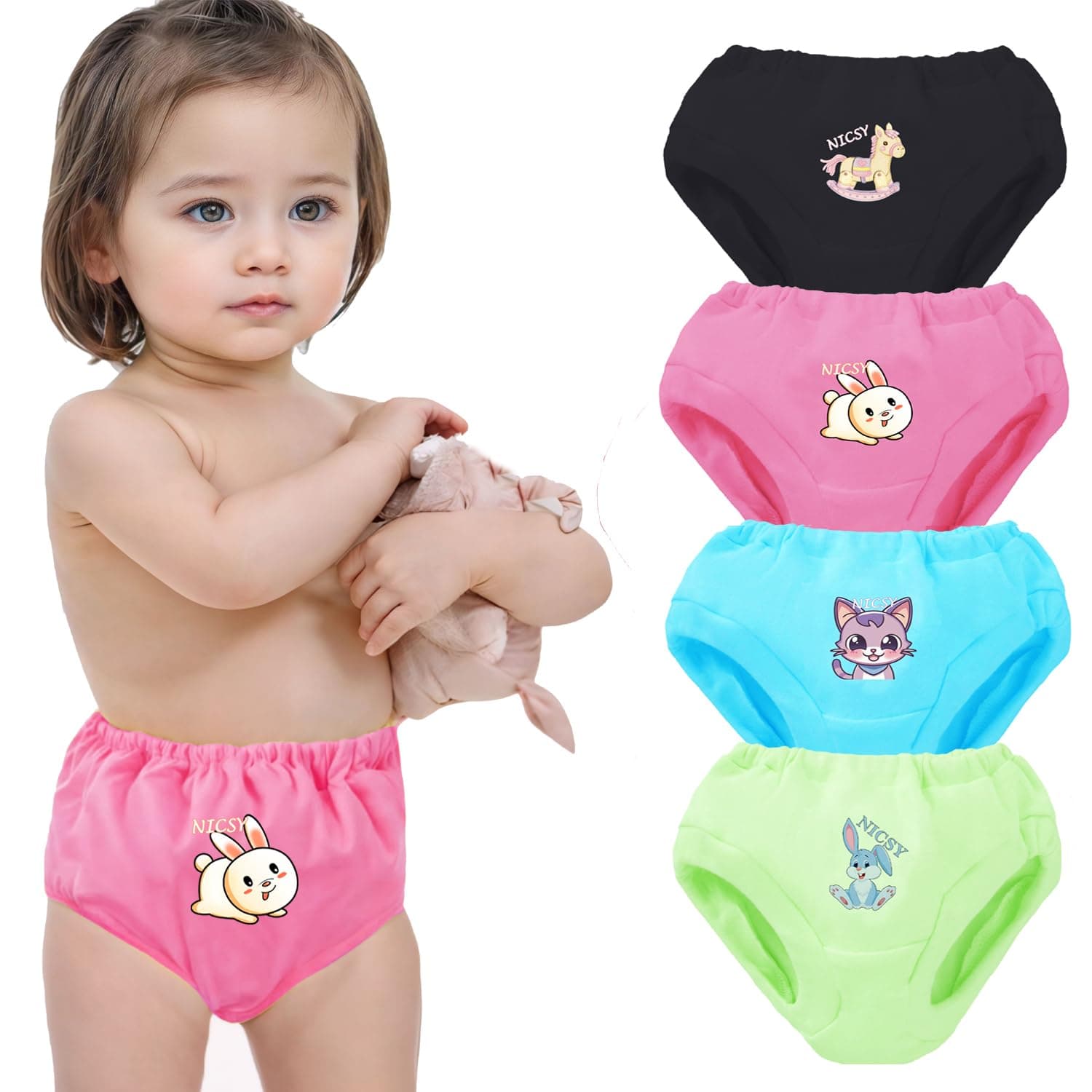NICSY Little Girls Kids Briefs Panties Soft Cotton Boyshort Underwear Daily Use for Children Cute Pattern Design