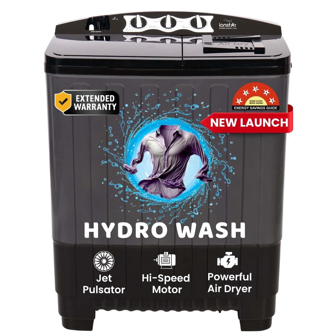 Ionstar 7 Kg 5 Star Semi Automatic Top Loading Washing Machine 2025 Jet Pulsator/Magic Filter/Air Dryer, 1500 RPM Motor, Buzzer alert, Wheels,1 Year Comprehensive Free Extended Warranty(STAR70-AQUA-G)