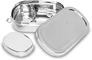 THALA - Stainless Steel Small Lunch Box for School with Mini Snack Box - Stainless Steel Tiffin Box for School & Office - Locking Clip - Kids Friendly Lid - Capacity 500ml