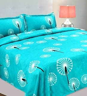 VAS COLLECTIONS 220 TC 100% Cotton Kingston Collection Super King Size Bedsheets with 2 King Size Pillow Covers| Luxury Soft Sheets (3pcs Set) |108x108 inches, Aqua & Black