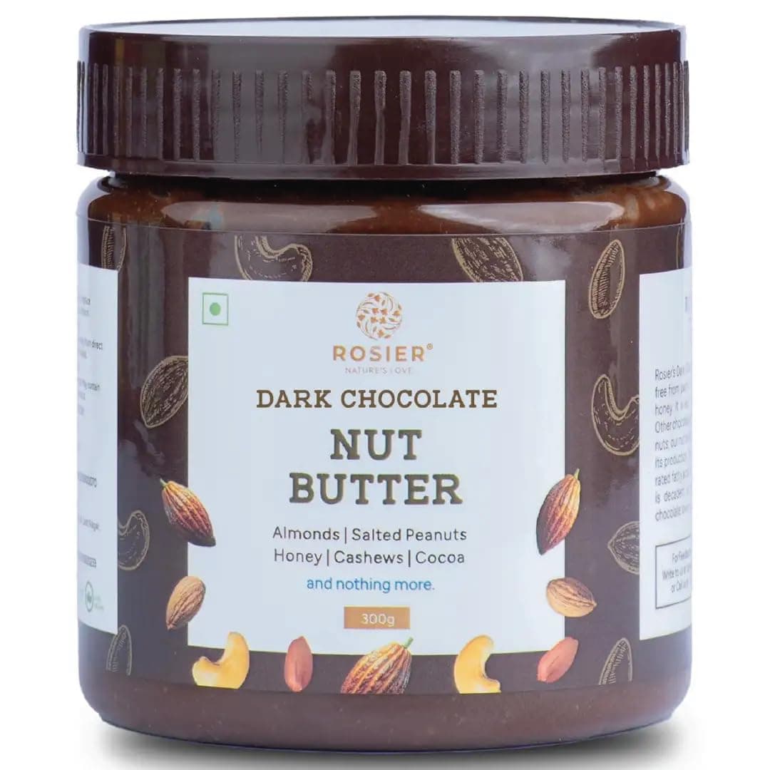 ROSIER Foods Dark Chocolate Nut Butter|300 Gram| Crunchy|No Added Sugar|High Protein Premium Cashew, Almonds And Peanut Butter