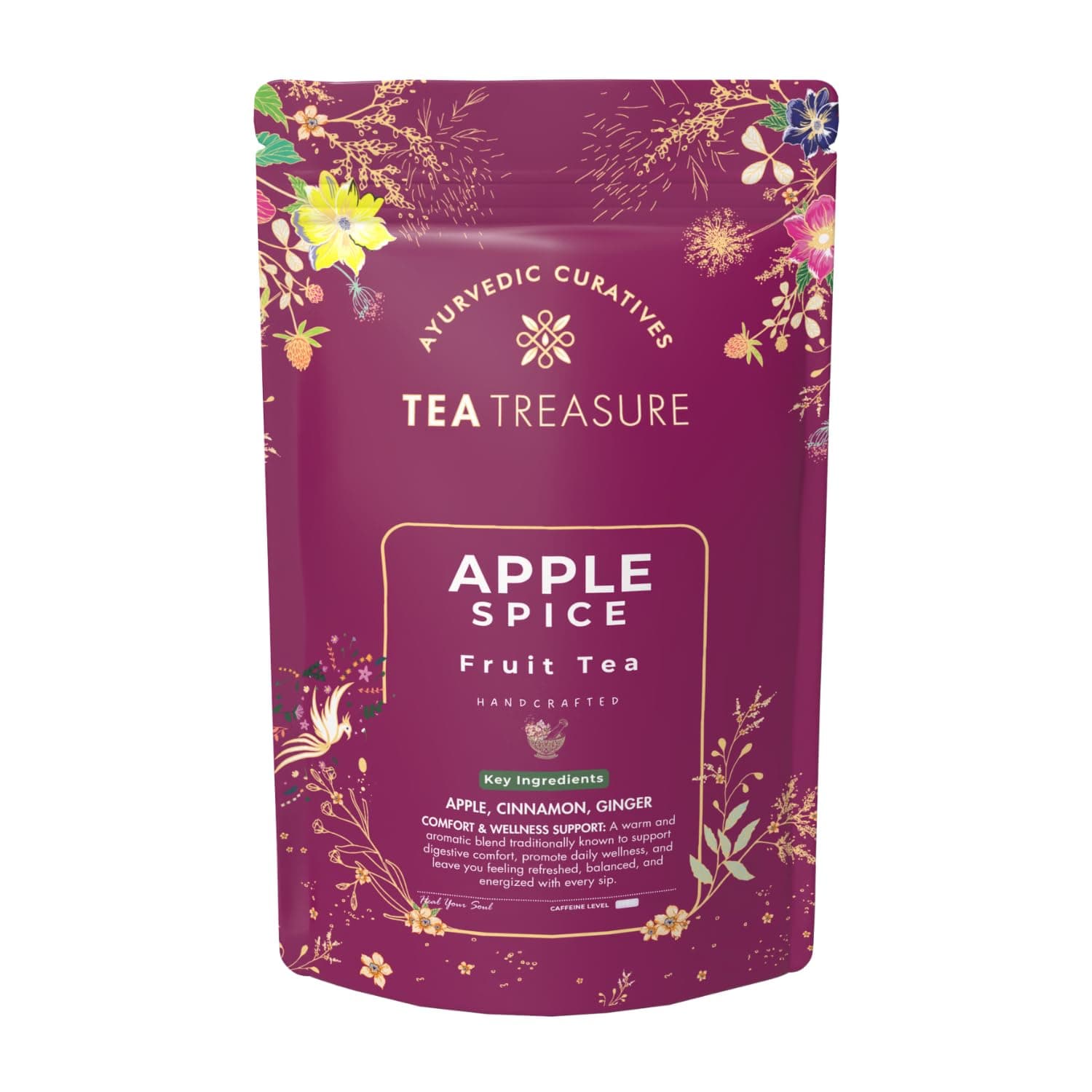 Tea Treasure Apple Spice Fruit Tea – 100g| Helps in Weight Management, Cholesterol, Inflamation & Digestive System|With Assam Black tea Blend,Dried Apple, Ginger & Cinnamon