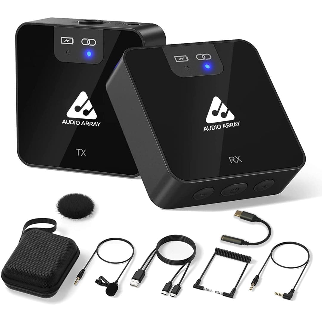 Audio Array AM-W11 Wireless Mic | Upto 4hr Battery & 60m Range | Volume & Mute Buttons with Indicators | Streaming, Vlogging, YouTube | 1x Lapel mic, Type C Adapter for Plug & Play | 2 Year Warranty