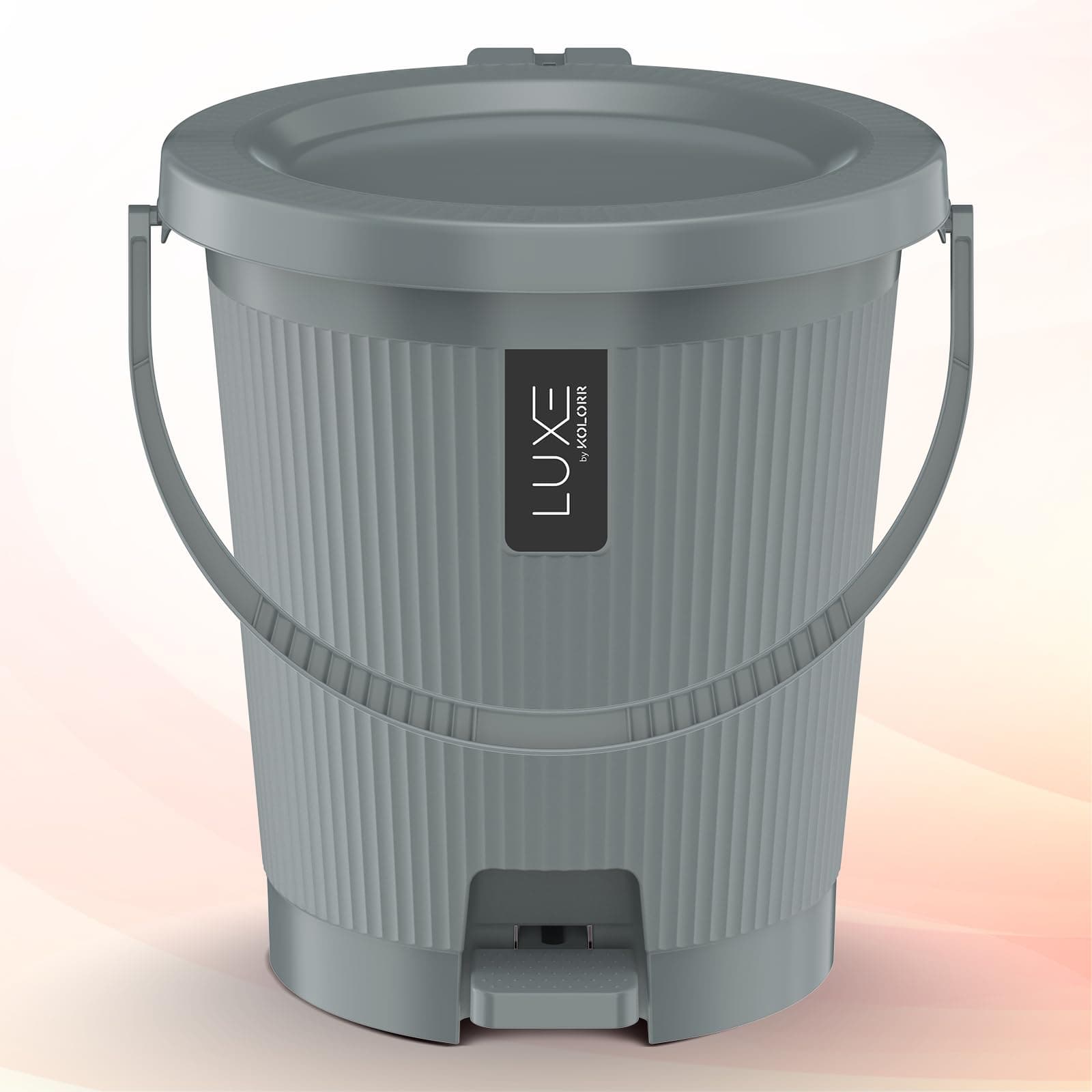 KOLORR Luxe Premium Plastic Pedal Dustbin | Modern Plastic Waste Bin, Trash can with Sleek Design for Home, Kitchen, Office, Bathroom & Washroom – Medium, Grey