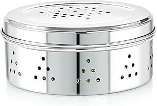 Neelam Stainless Steel Coriander Dabbas with Air Ventilation Size No.8 - Steel Utility Container, Silver, (SBCD089H)