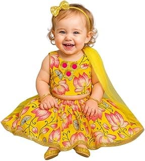 A.T.U.N. (ALL THINGS UBER NICE) Baby Girls Cotton Ethnic Floral Lehenga Choli Set with Lace & Dupatta | Traditional 3-Piece Festive Outfit for Kids