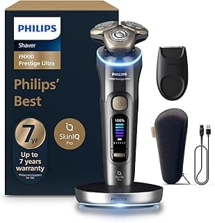 PHILIPS World's No.1 Electric Shaver, 0.08 mm below Skin Level, Powered by AI, SkinIQ Pro Tech, Triple Action Lift & Cut, App Connected, 5 Shaving Modes, 7 Yr Warranty, XP9402/11, Black