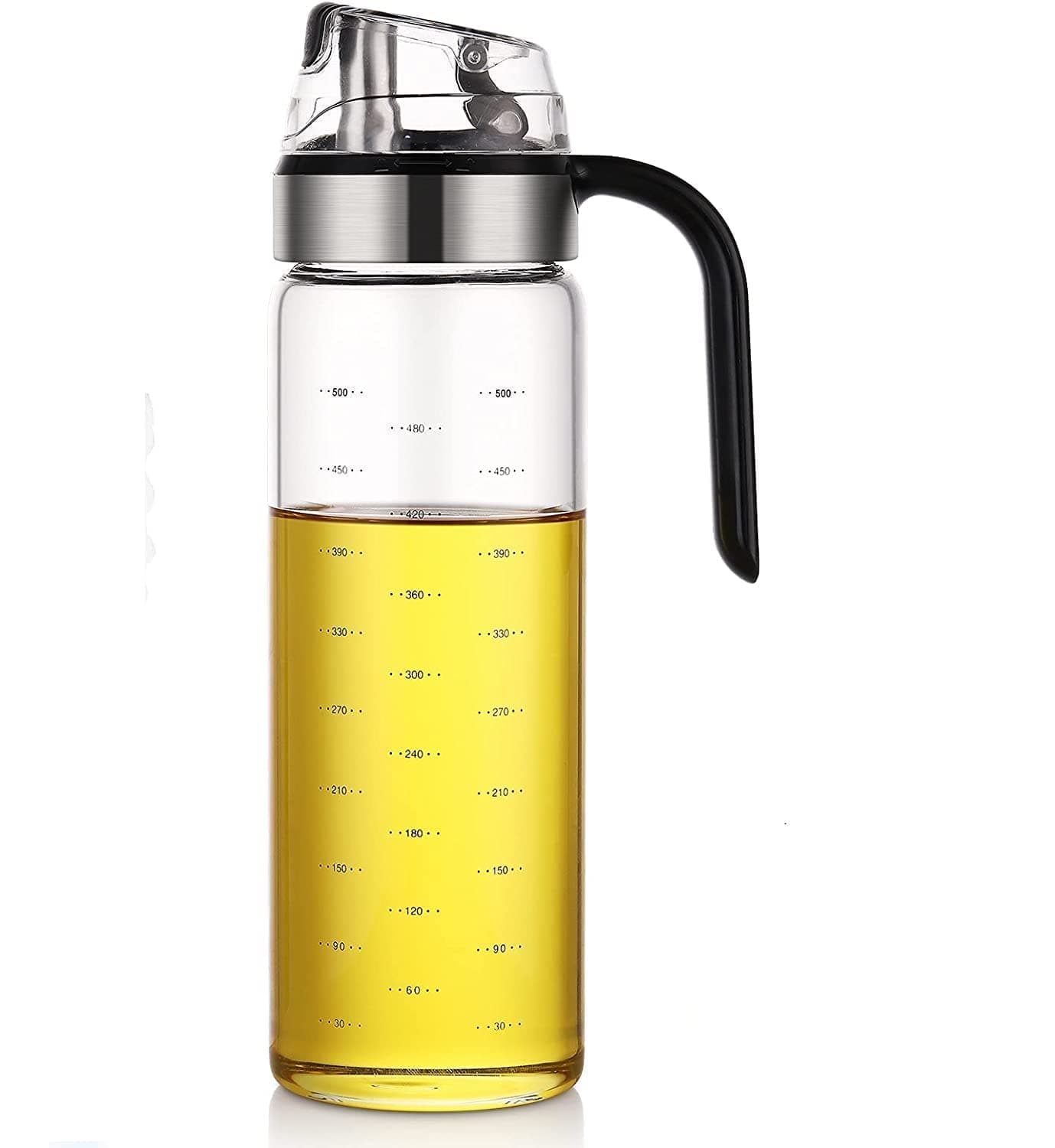 DOMELIXA Olive Oil Dispenser Bottle 500 ml Glass Oil Cruet with No Drip Spout, Ergonomic Non Slip Handle & Measuring Marks - Leakproof Oil and Vinegar Dispenser for Kitchen Cooking