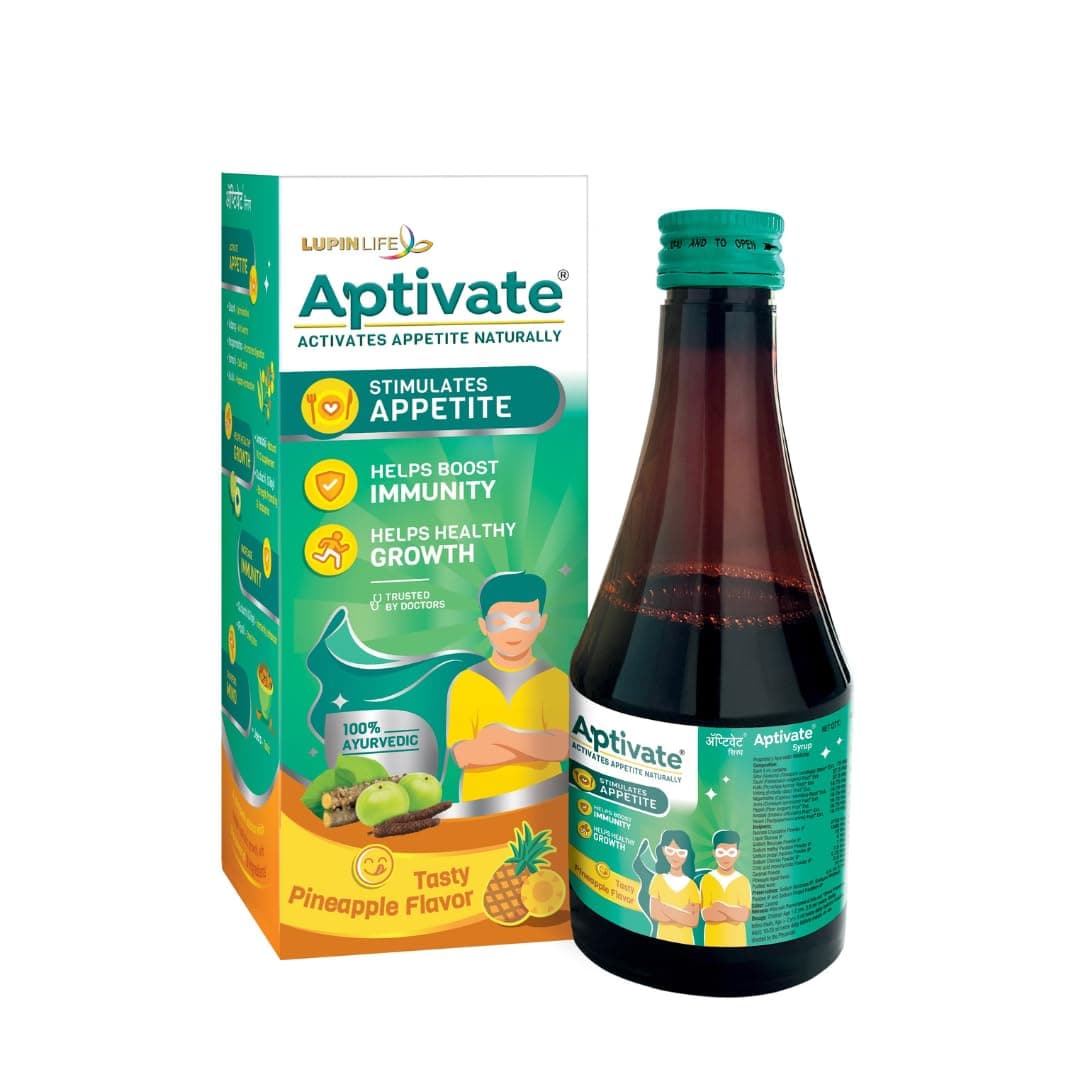 Aptivate Syrup 100% Ayurvedic Appetite Stimulant For Children | Aptivate Syrup Helps Boost Immunity Naturally - (Pineapple Flavour, 450ml)