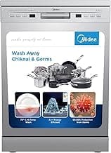 Midea 13 Place Settings Free Standing Silver Dishwasher | 7 Wash Programs | LED Display | Power Wash | Wi-Fi Enabled with Midea SmartHome App | Self Cleaning Function | MDWPF1301F(SS)-WG