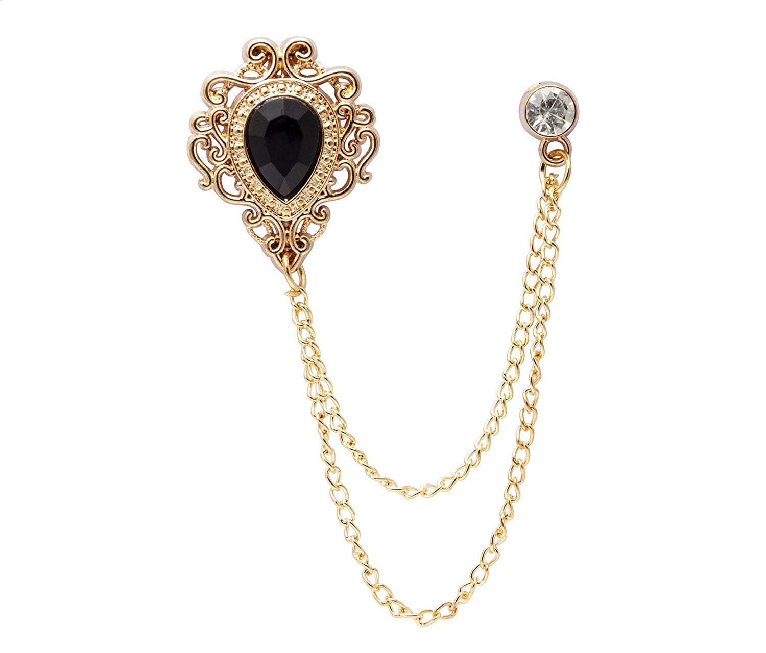 Knighthood Black Stone with Gold Engraving Metal Stone Chain Brooch for Men