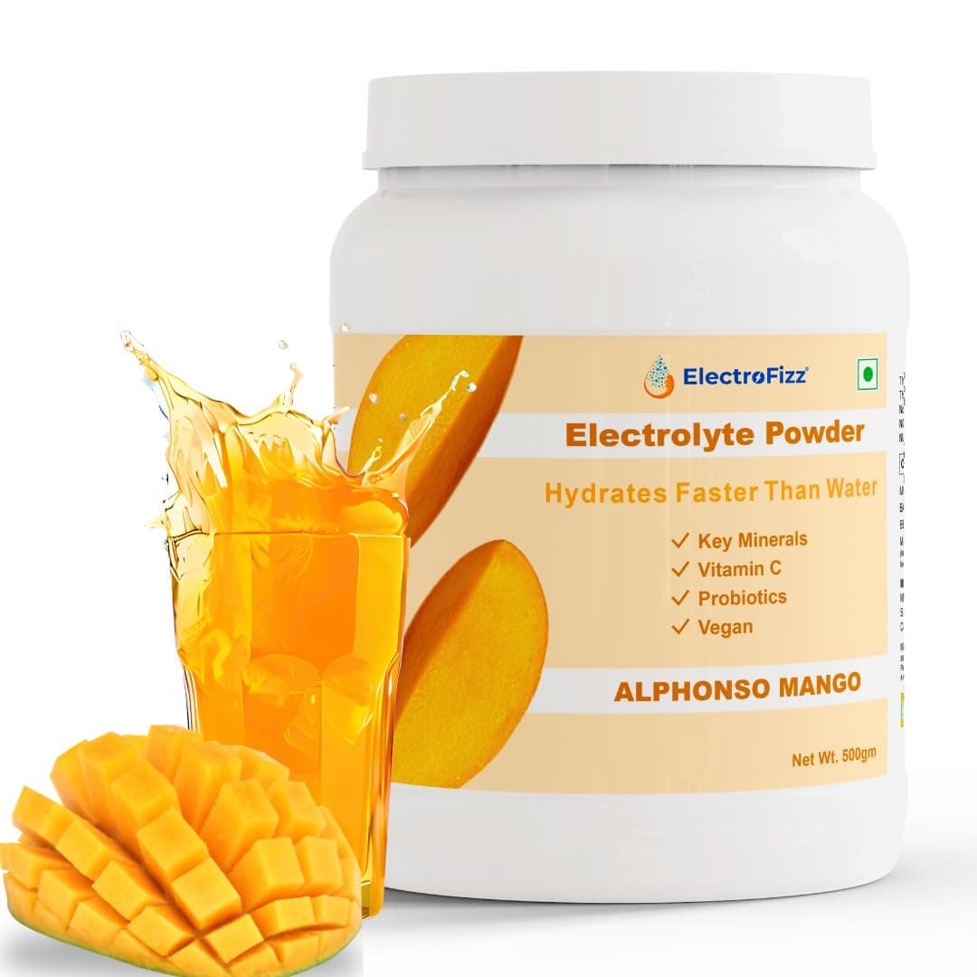 ElectroFizz Electrolyte Powder 100 servings | Electrolyte Powder with Probiotics & Vitamin C | Electrolyte Drink for Workout for Men & Women- 1 Kg Jar Pack (Alphonso Mango)