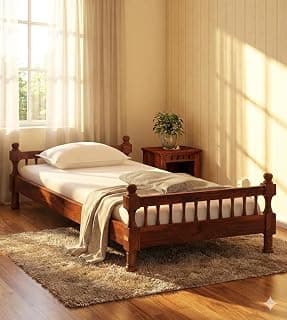 Solid Sheesham Wood Single Size Bed Without Storage for Bedroom Livingroom Home - Wooden Cot Bed for Home | (Honey Finish-08)