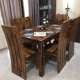 Sheesham Wood Dining Table with 6 Chairs | 6 Seater Dining Set | Wooden Dining Table with Chair - Dining Room Furniture | 1 Year Warranty | Teak Brown Finish -DIY(Do-It-Yourself)