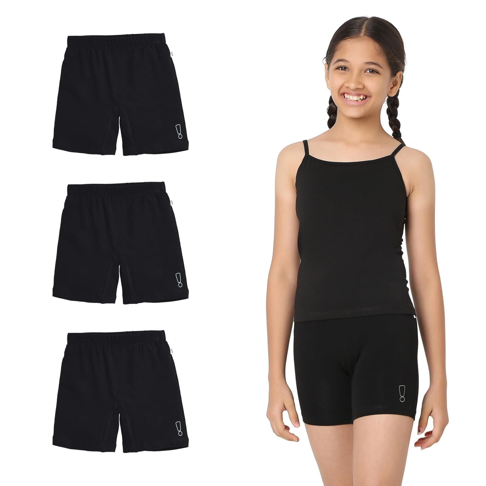 YouGotPlanB Cotton Inner Shorts for Girls | Pack of 3 | Ages 4-16 Years | Mid-Thigh Length | 100% Cotton Inner Lining Like Underwear