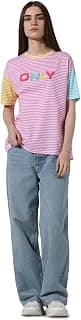 ONLY Women Striped Cotton Pink T-Shirt