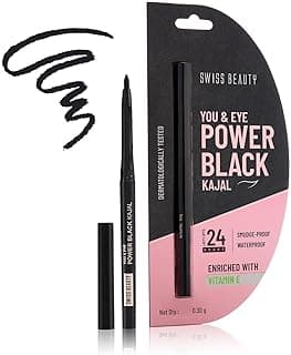 SWISS BEAUTY You & Eye Power Black Pencil Kajal | Waterproof & Smudge-Proof | 24 Hour Stay | Matte Finish Black Kajal | 0.30gm
