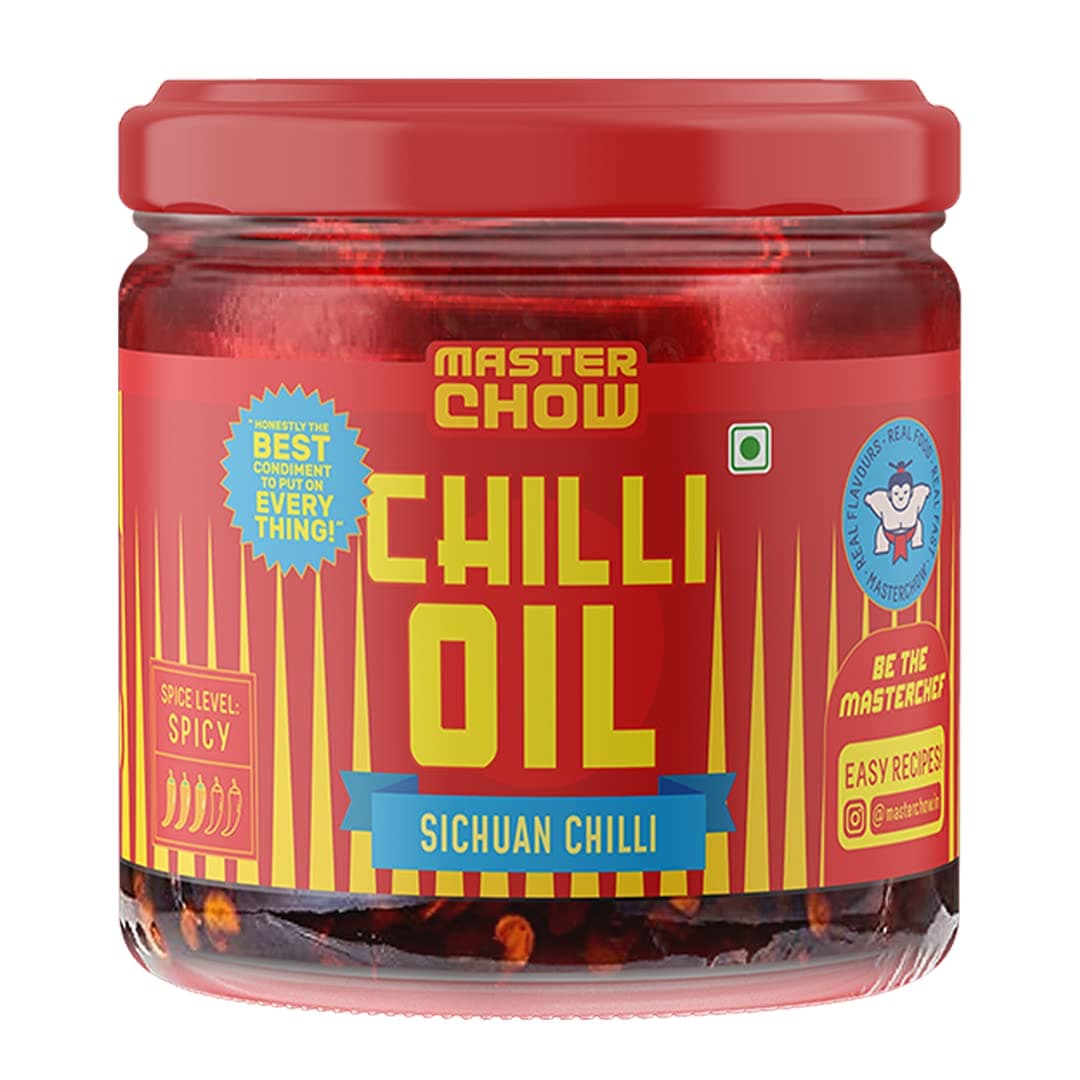 MasterChow Sichuan Chilli Oil (170g) | Spicy, Crunchy, Garlicky Flavor | Made with Sichuan Peppercorns, Crunchy Garlic & Red Chillies | Gluten-Free | Eat With Momos, Pizza, Noodles