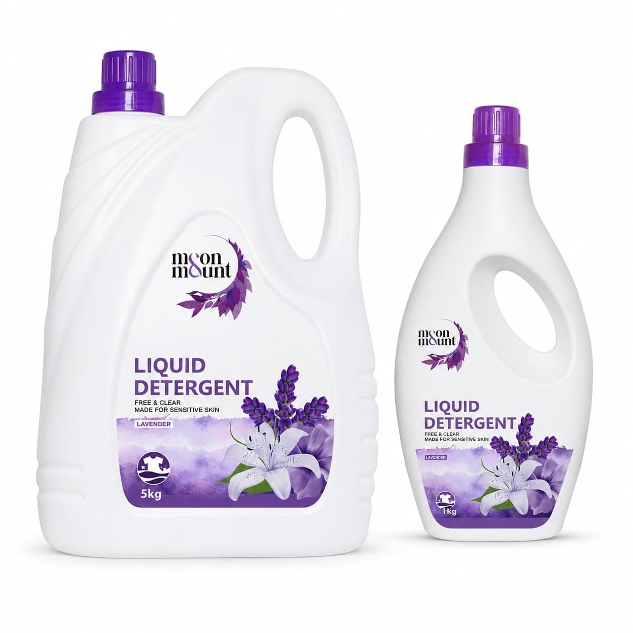 Moon & Mount liquid detergent, top load front load, detergent liquid for washing machine - balanced PH, Non-toxic 5+1kg (Lavender)
