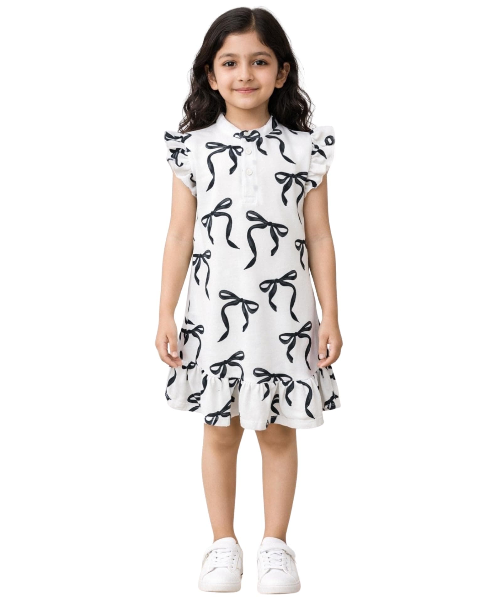 ANTHRILO Summer Black Bow Frill Dress - Off White