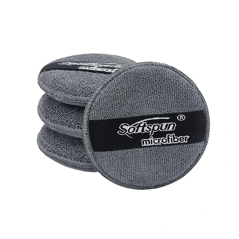 SOFTSPUN Microfiber Reusable Round Polishing Pad, 4 PCS, 340 GSM (Grey) Multipurpose. Ultra-Soft Applicator Pads with Finger Band Perfect Cleaning for Car, Bike, Window, and More.
