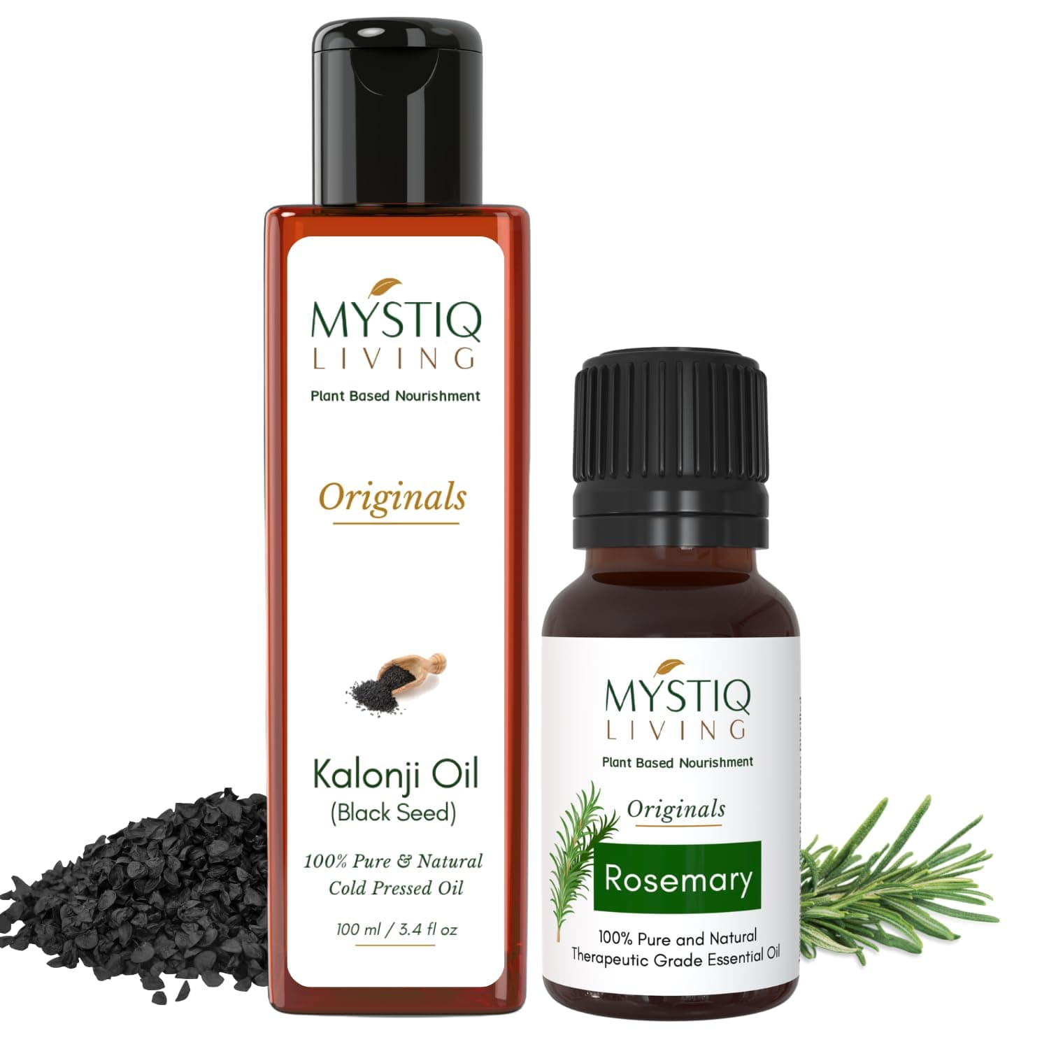 Mystiq Living Rosemary Oil and Kalonji Oil | for Hair Growth, Reduces Hairfall and Greying of Hair | 100% Pure, Organic and Natural