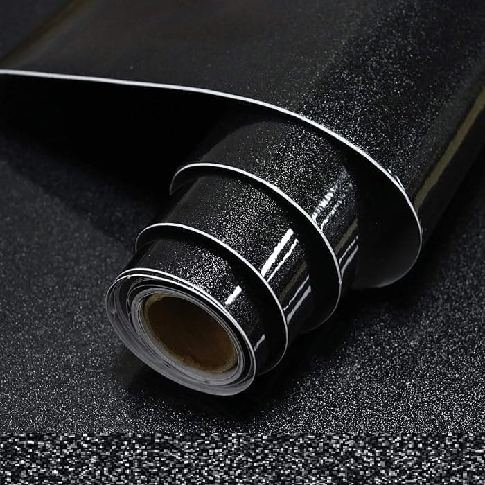 LIVECOOL Vinyl Glitter Car Wrap Sheet Self-Adhesive High Gloss Wrapping Film Sheet Roll Universal for Cars/Bikes/laptops/Mobile DIY (12 X 48 Inch, Black Glitter Wrap)