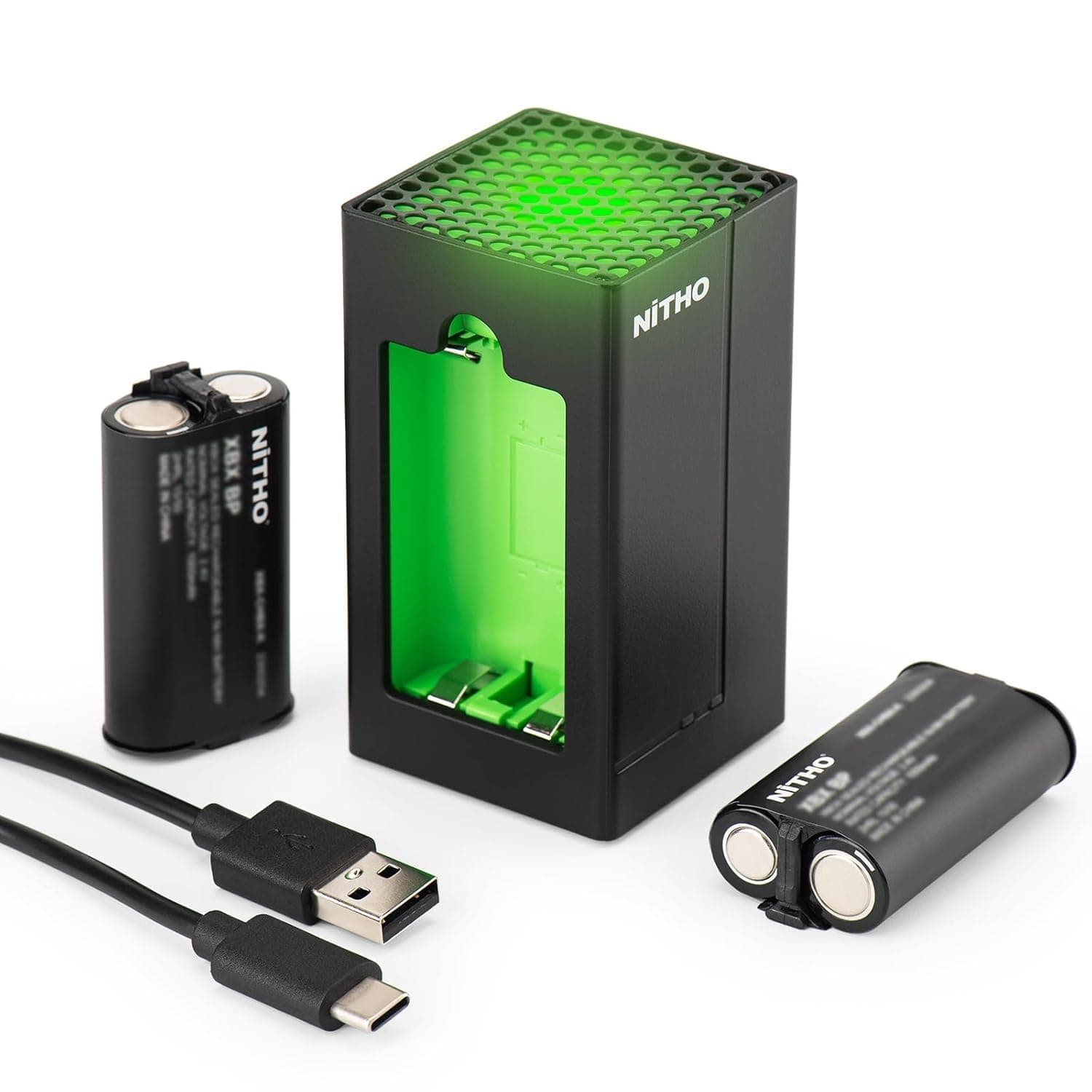 Nitho Xbox Series X/S Xbox One X/S Dual Charger Box, Dual Rechargeable Battery Packs for Xbox Controllers, Black